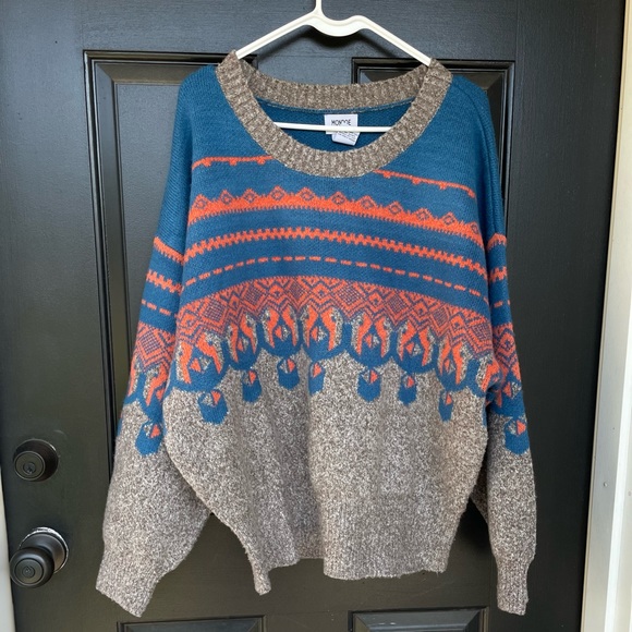 Beautiful, orange, gray and blue Aztec sweater, sick and cozy and soft - Picture 1 of 4